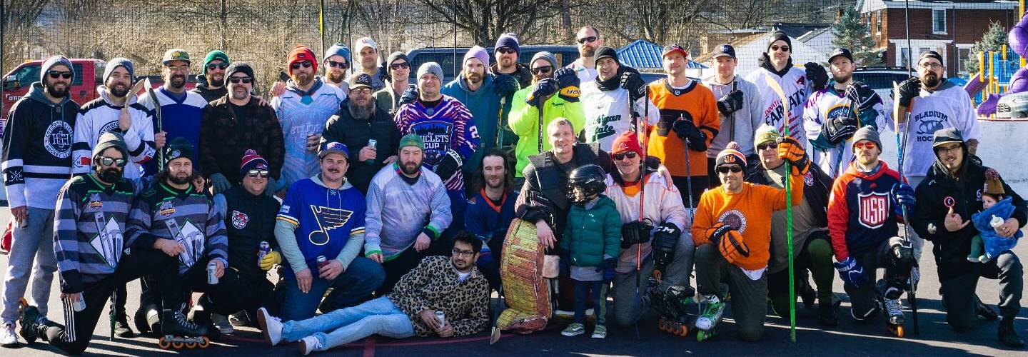 Group picture of street hockey players